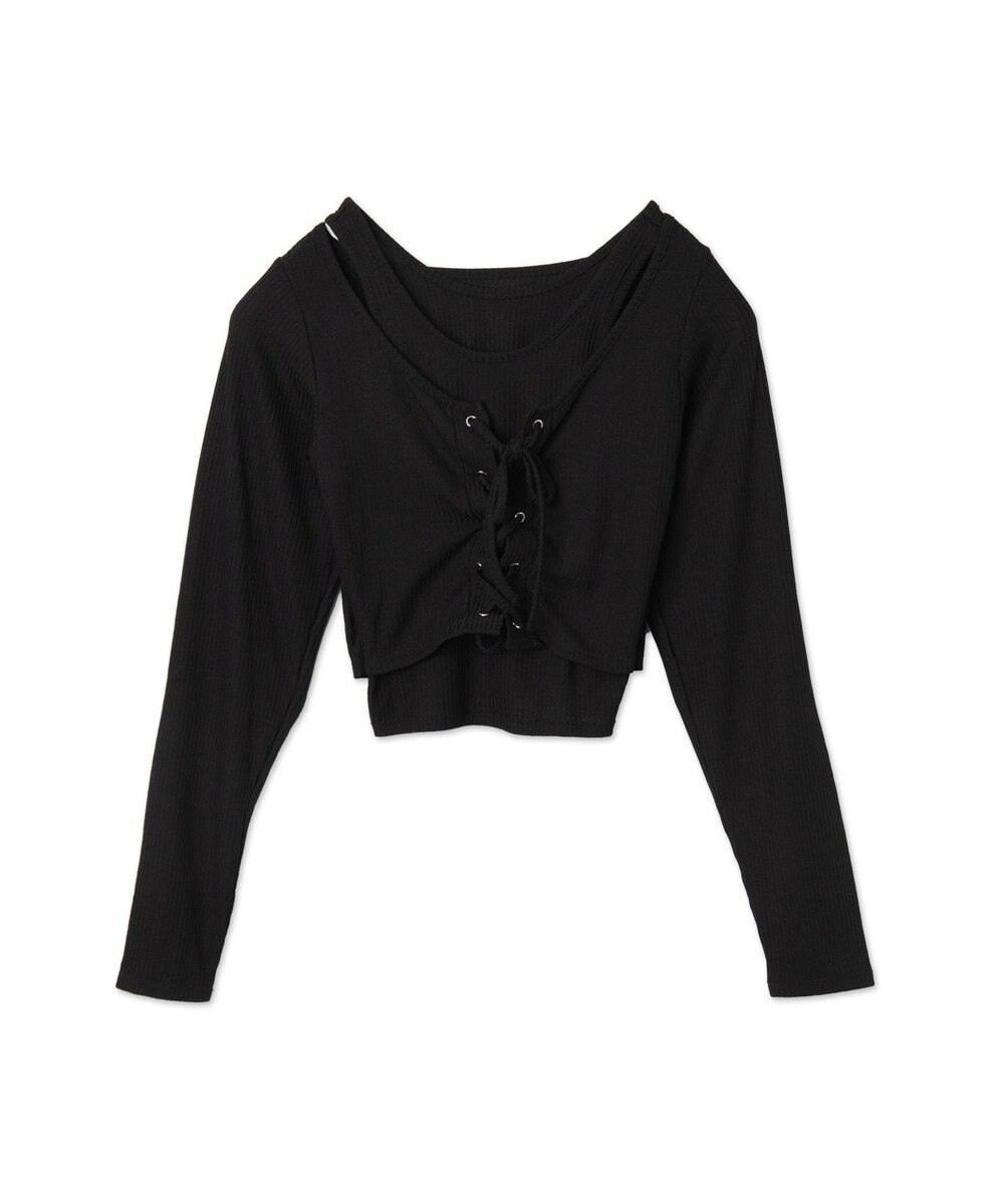 WEGO レイヤードレースアップ長袖トップス 