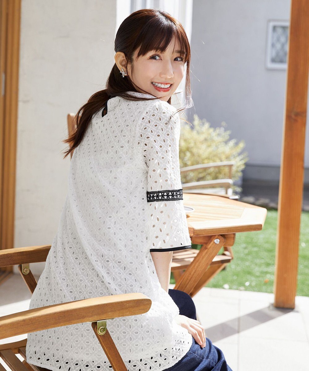 Tiaclasse 【小倉優子さん着用・洗える】パンチングレース配色チュニック 