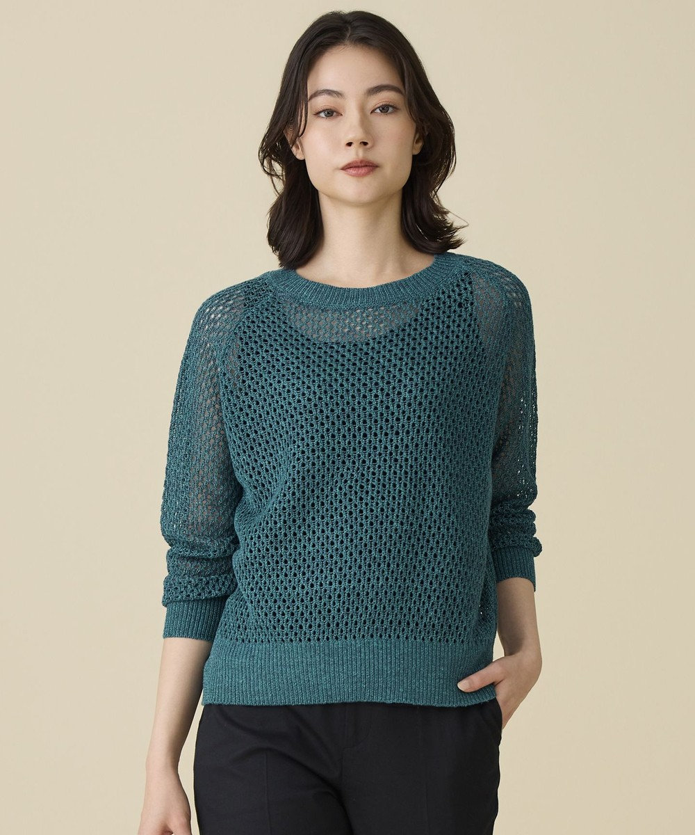 自由区 L リネンミドルゲージメッシュ ニット 