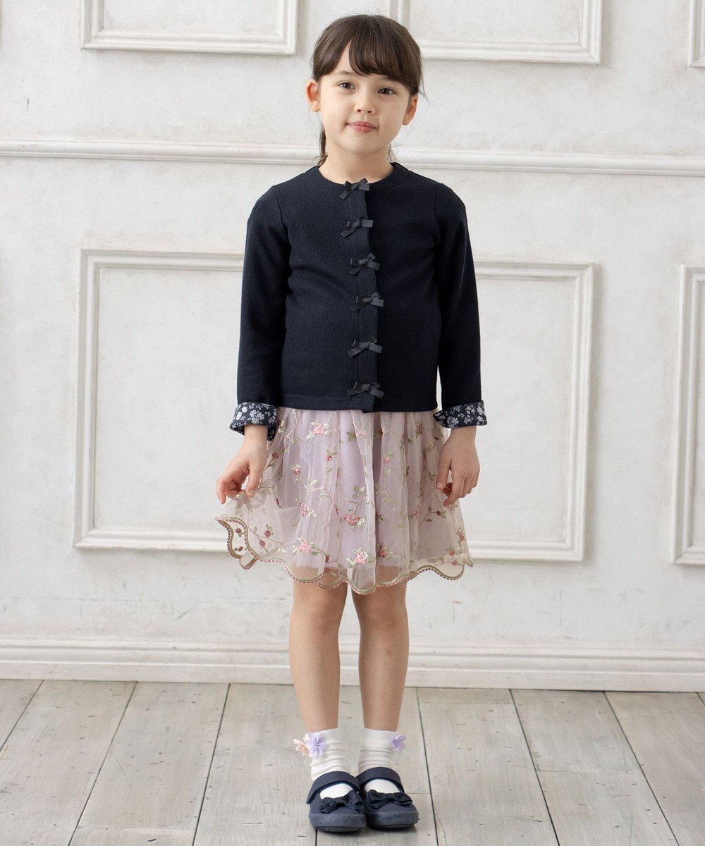 ANY KIDS スナップボタン リボン カーディガン 