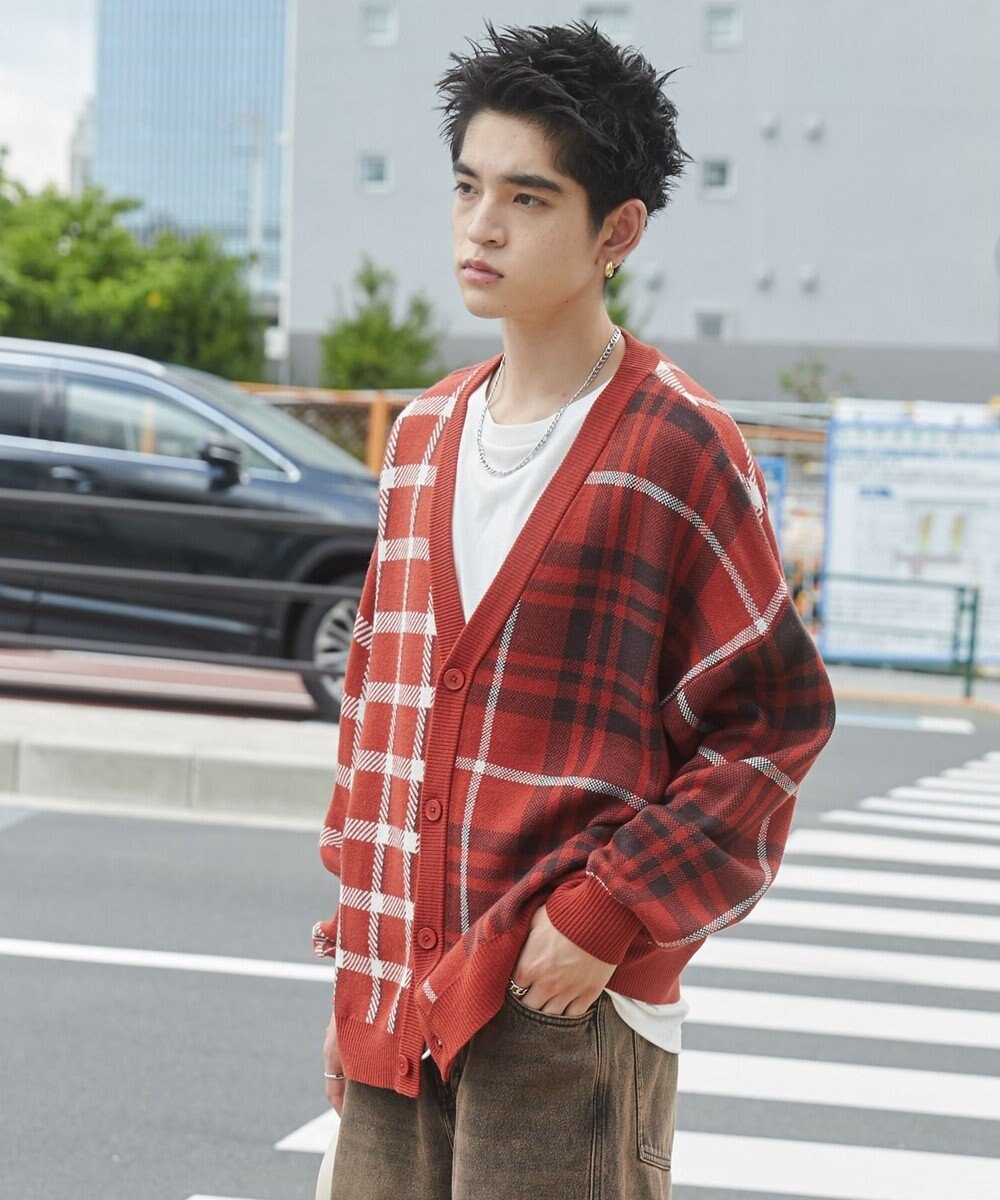 WEGO リラックスフィットパターンカーディガン 