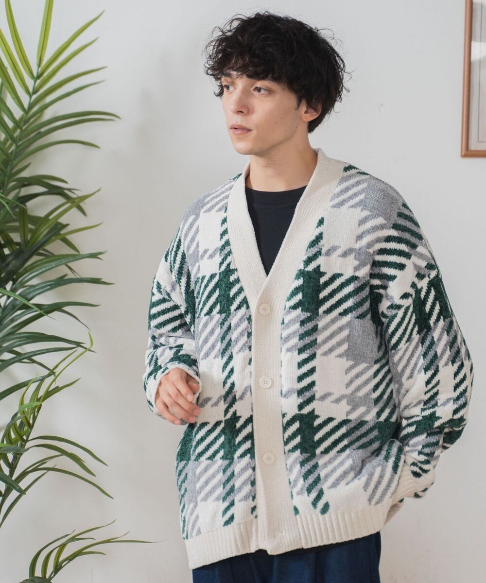 WEGO ベロアモール総柄カーディガン 