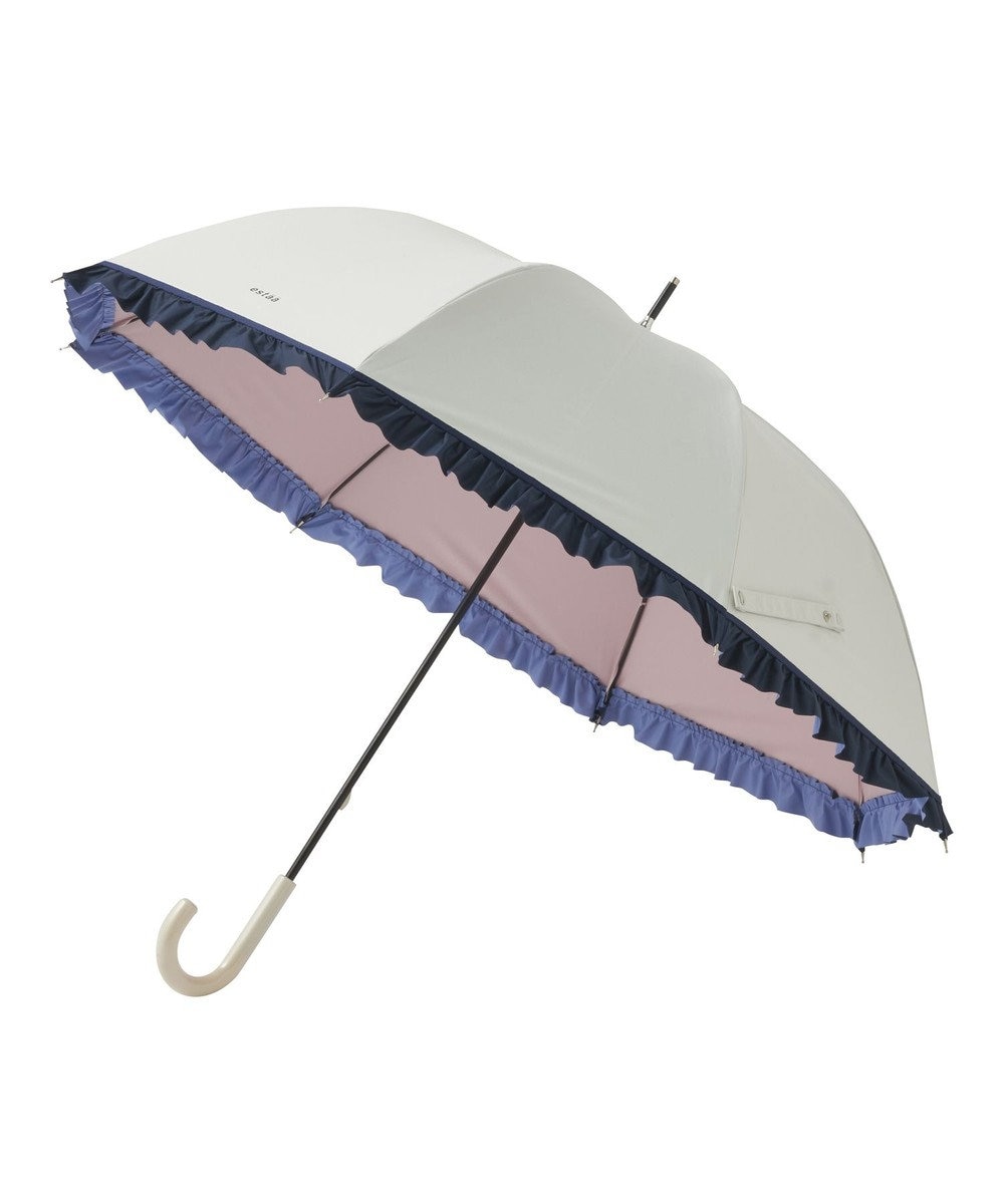 MOONBAT estaa 晴雨兼用 長傘 バイカラーフリル 日傘 遮光 遮熱 UV ホワイト