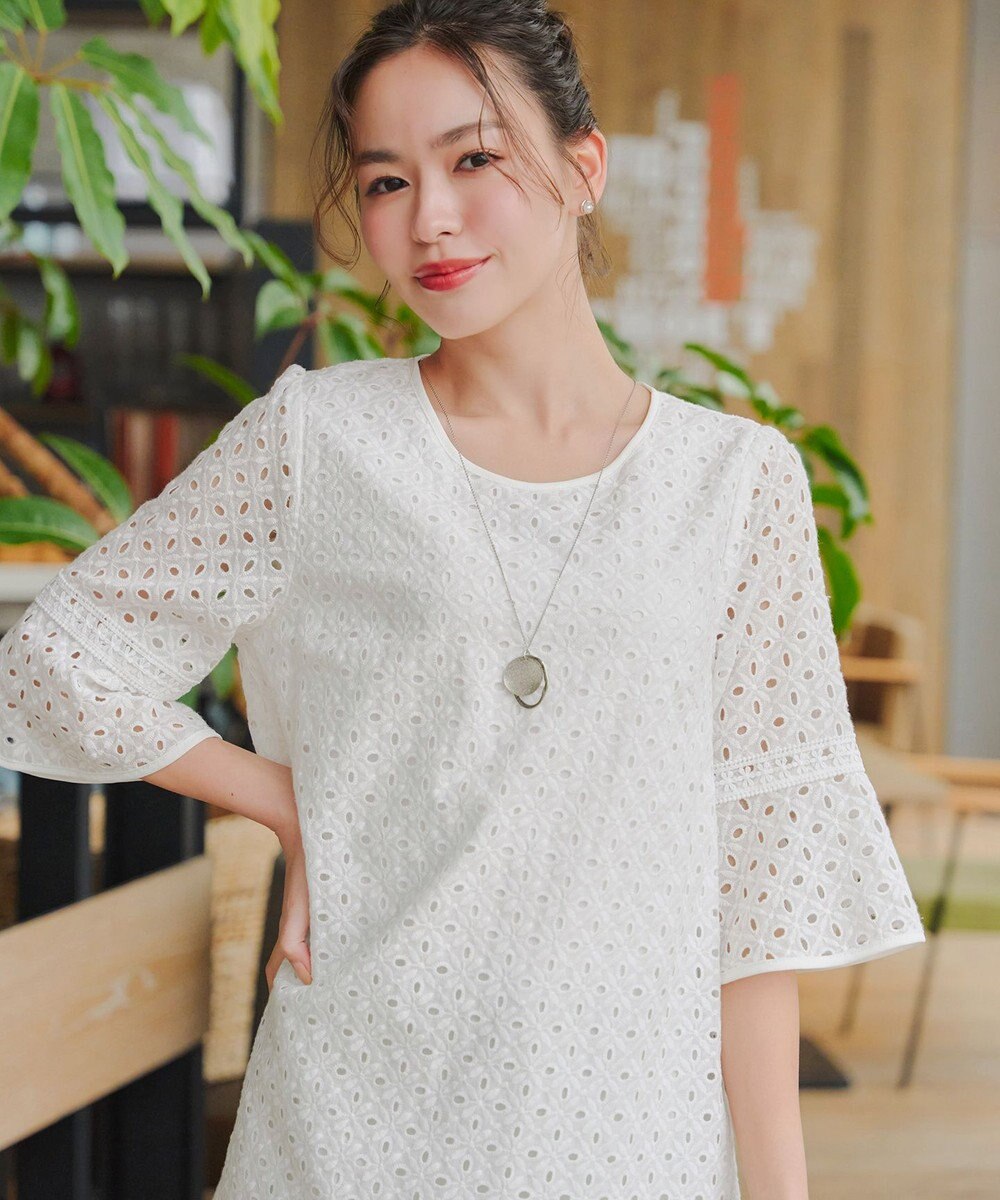 Tiaclasse 【小倉優子さん着用・洗える】パンチングレース配色チュニック 