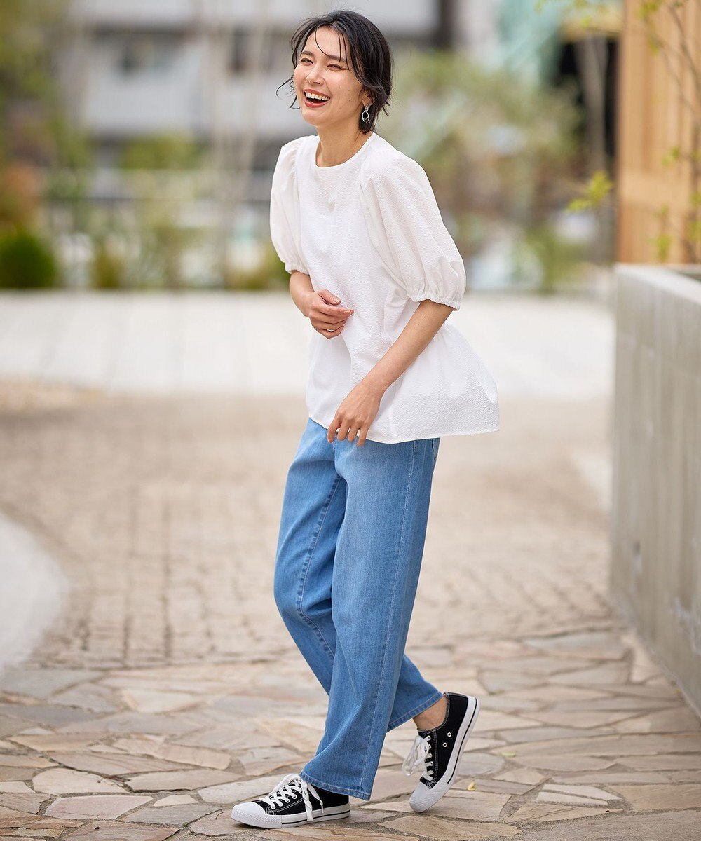 ANY サッカーギャザーバックペプラムブラウス 