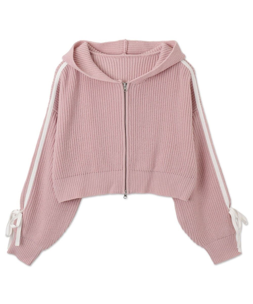 WEGO ラインリボンダブルジップニットパーカー 