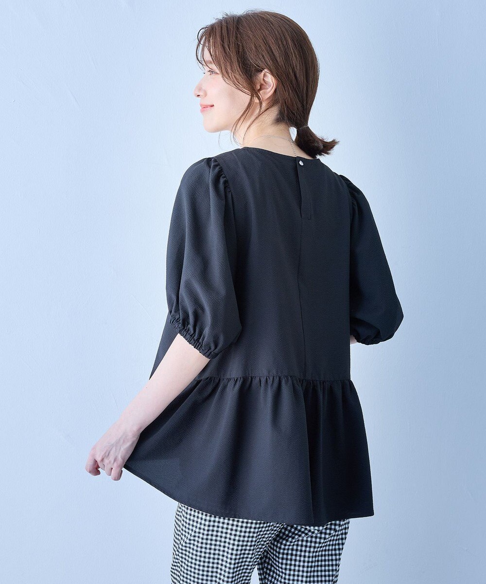 ANY サッカーギャザーバックペプラムブラウス 