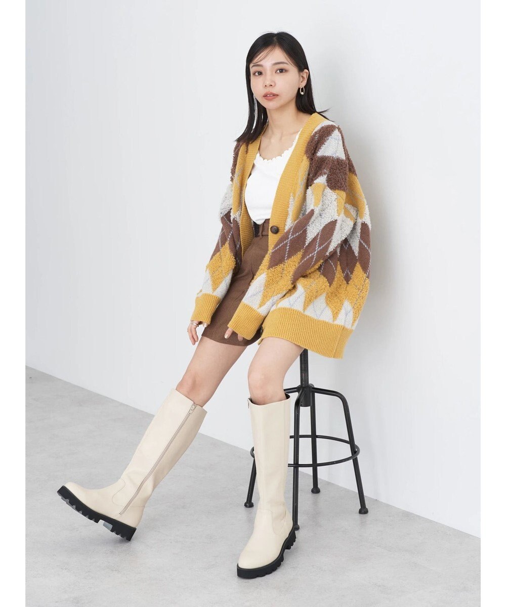 earth music&ecology ループ編みアーガイルカーディガン 