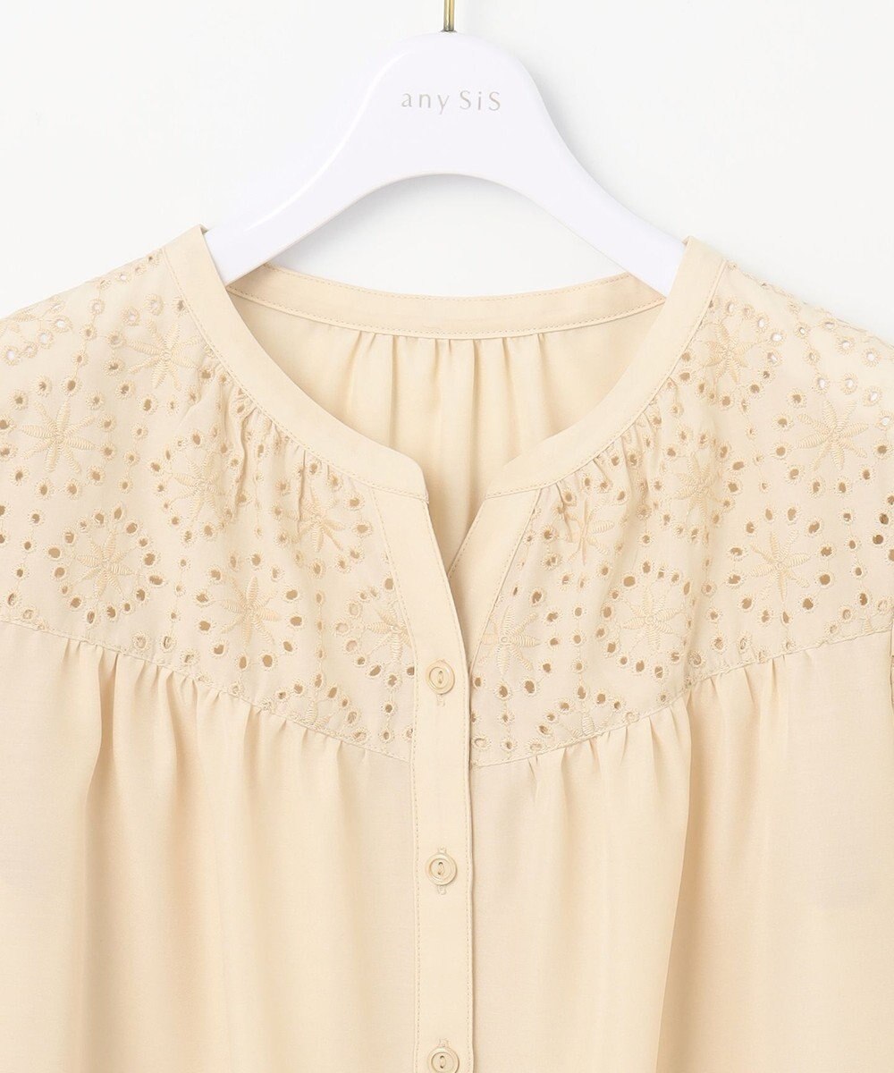 ANY SIS S 【洗える】エンブロイダリーコンビ ブラウス 