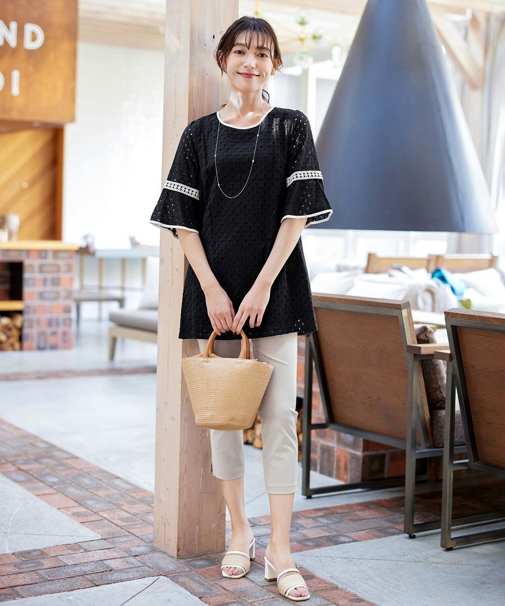 Tiaclasse 【小倉優子さん着用・洗える】パンチングレース配色チュニック 