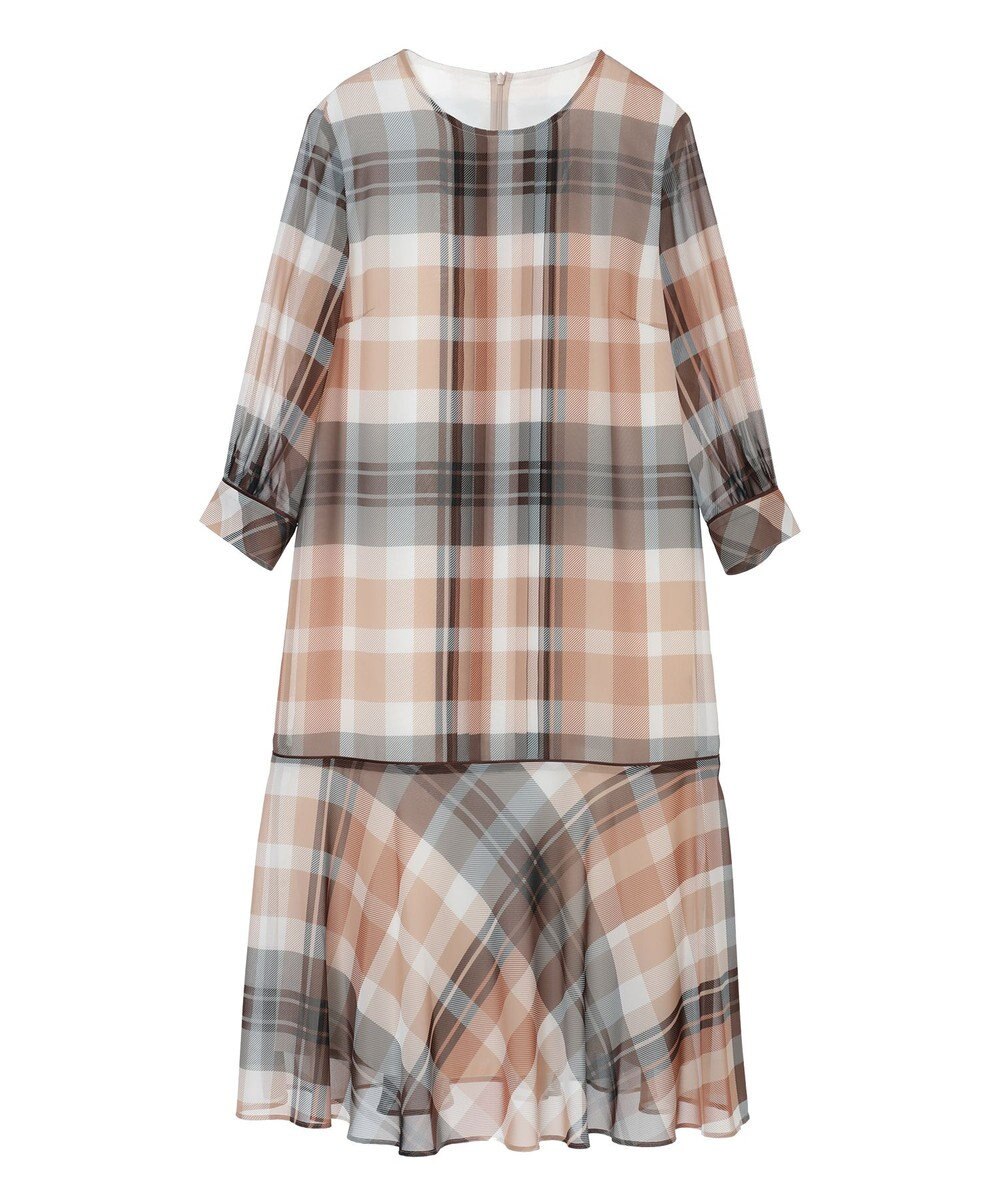 DAKS ビッグトランスチェックシフォンワンピース 