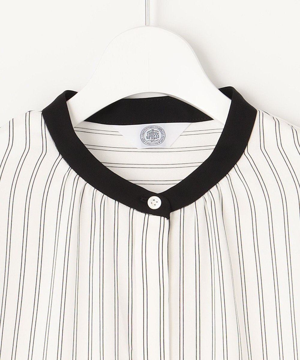 J.PRESS LADIES 【洗える】 バックサテンランダムストライプ バンドカラー ブラウス 