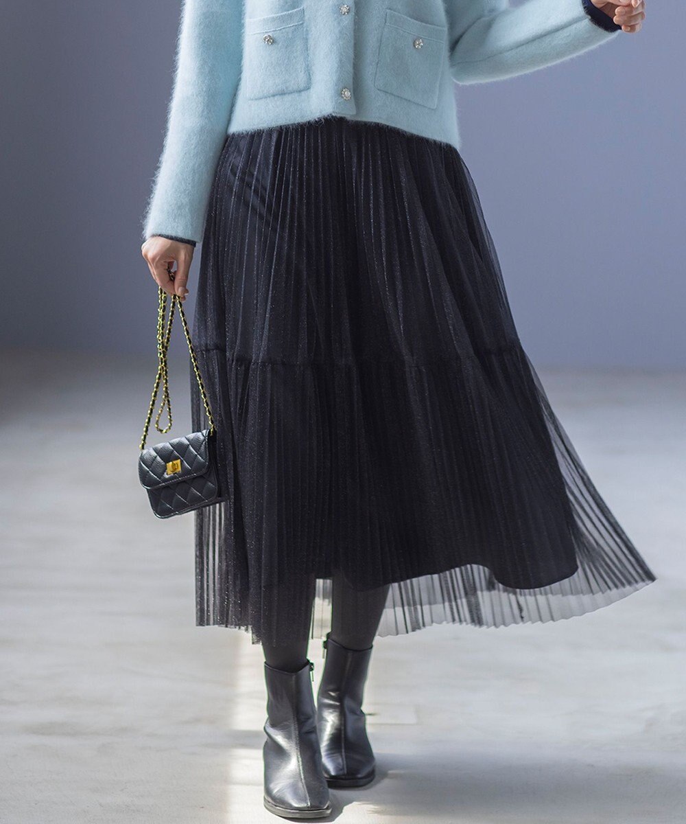 組曲 L ラメチュールプリーツ スカート 