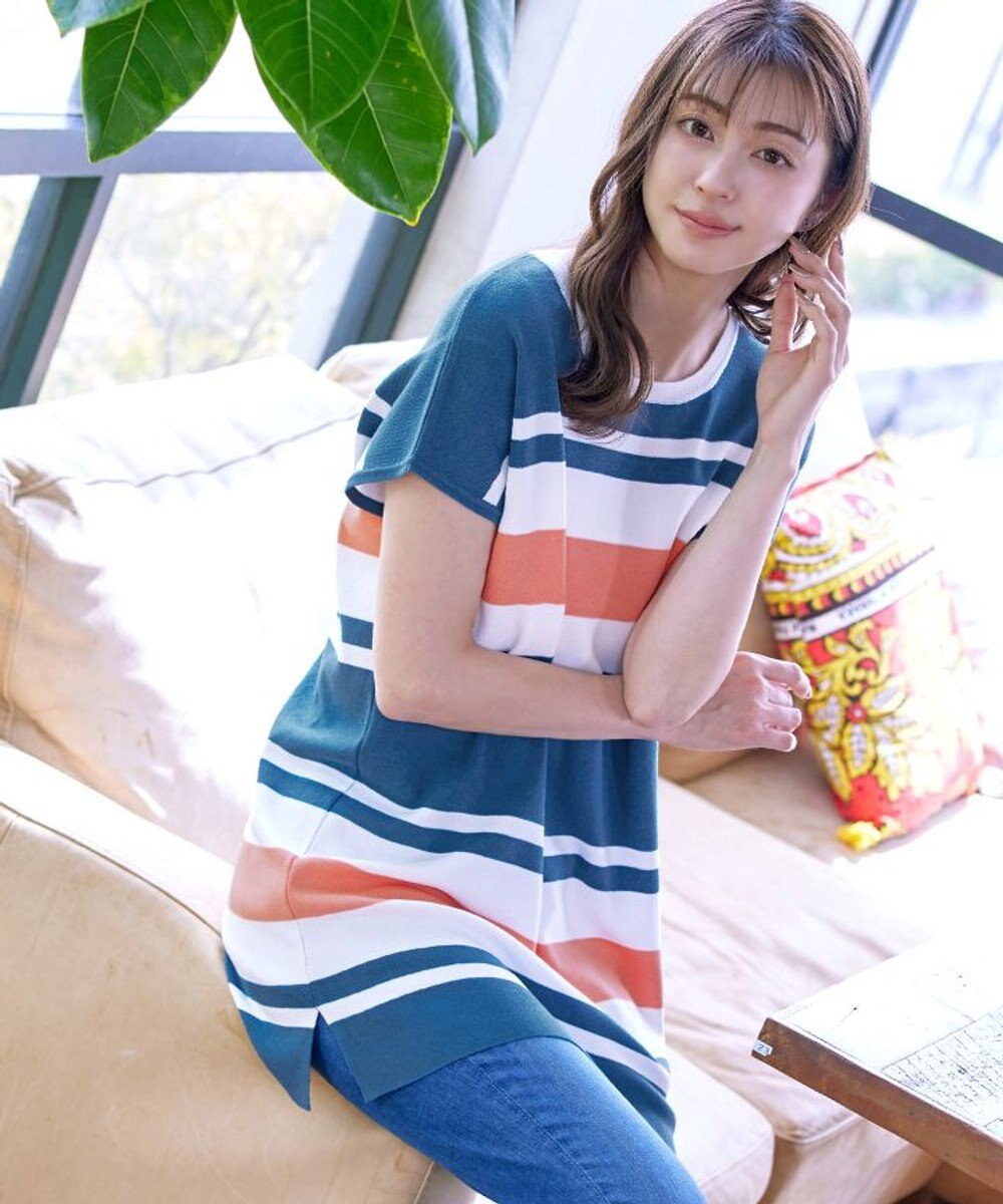 Tiaclasse 【洗える】マルチボーダーフレンチニットチュニック 