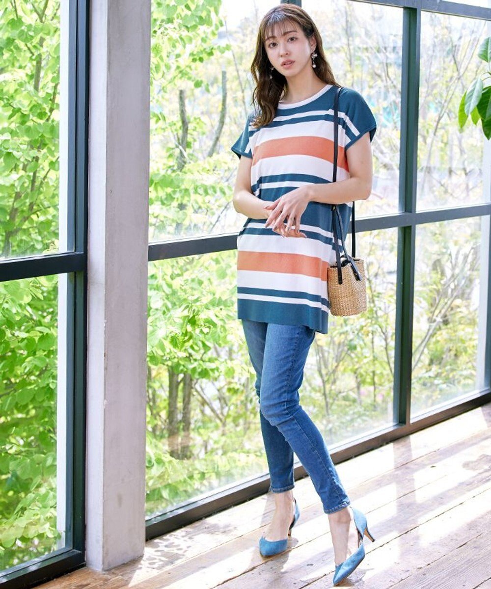 Tiaclasse 【洗える】マルチボーダーフレンチニットチュニック 