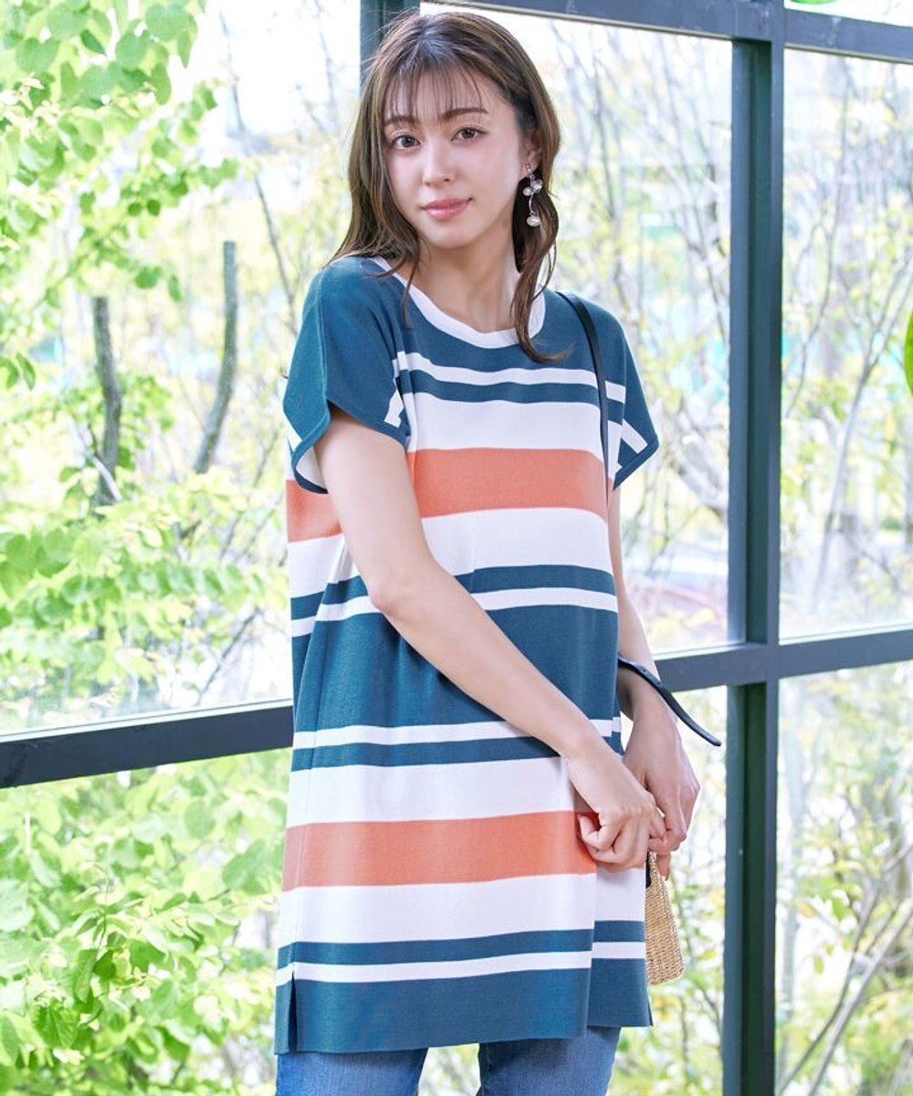 Tiaclasse 【洗える】マルチボーダーフレンチニットチュニック 