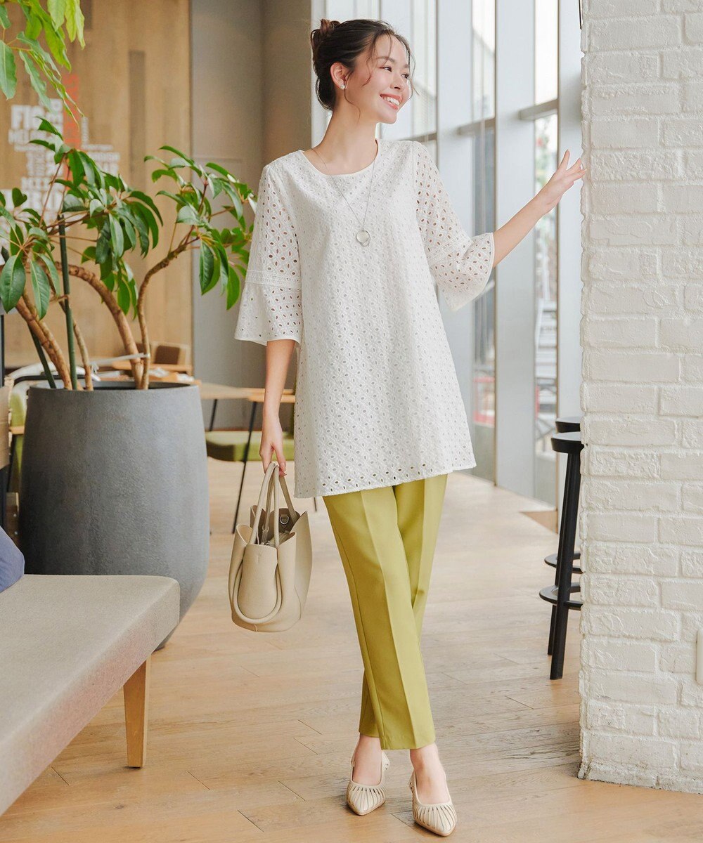 Tiaclasse 【小倉優子さん着用・洗える】パンチングレース配色チュニック 