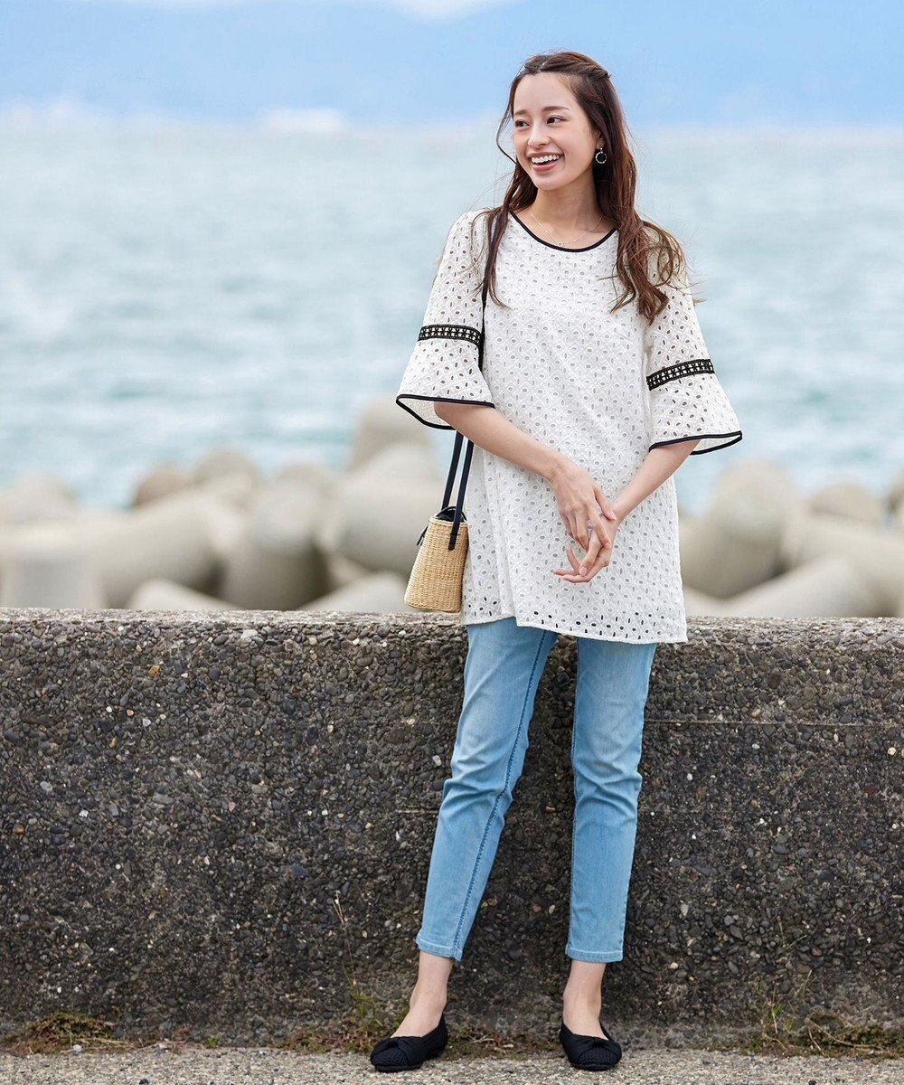 Tiaclasse 【小倉優子さん着用・洗える】パンチングレース配色チュニック 