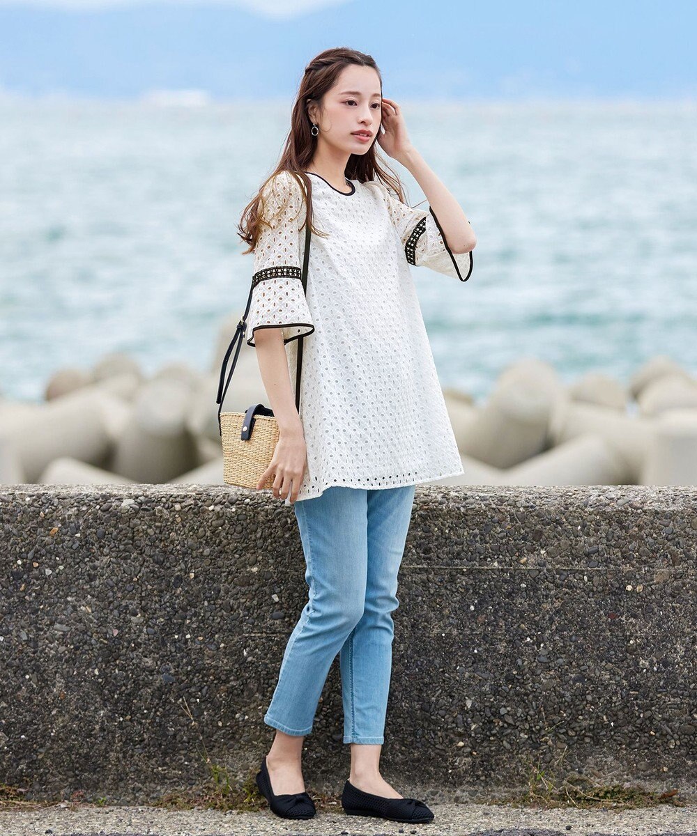 Tiaclasse 【小倉優子さん着用・洗える】パンチングレース配色チュニック 