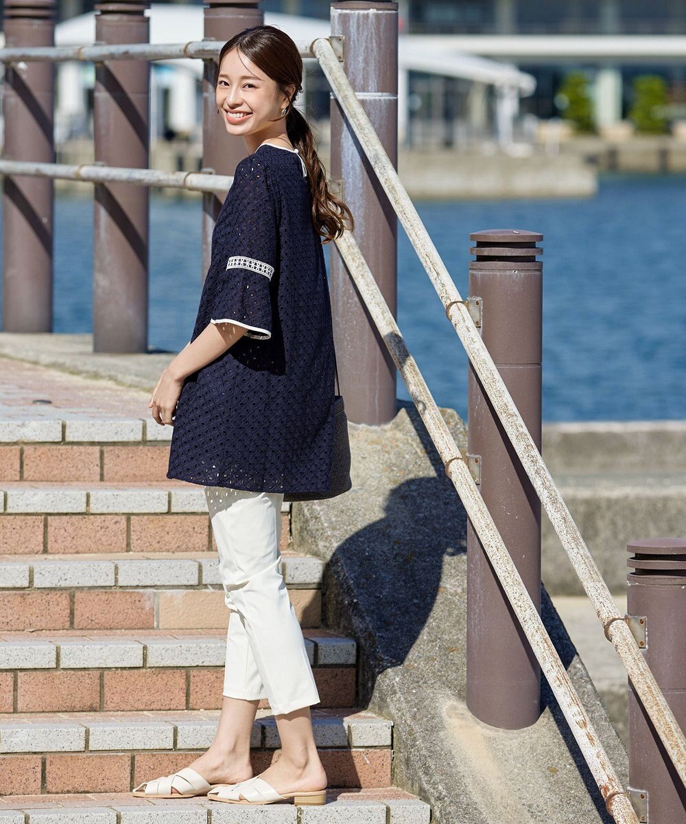 Tiaclasse 【小倉優子さん着用・洗える】パンチングレース配色チュニック 