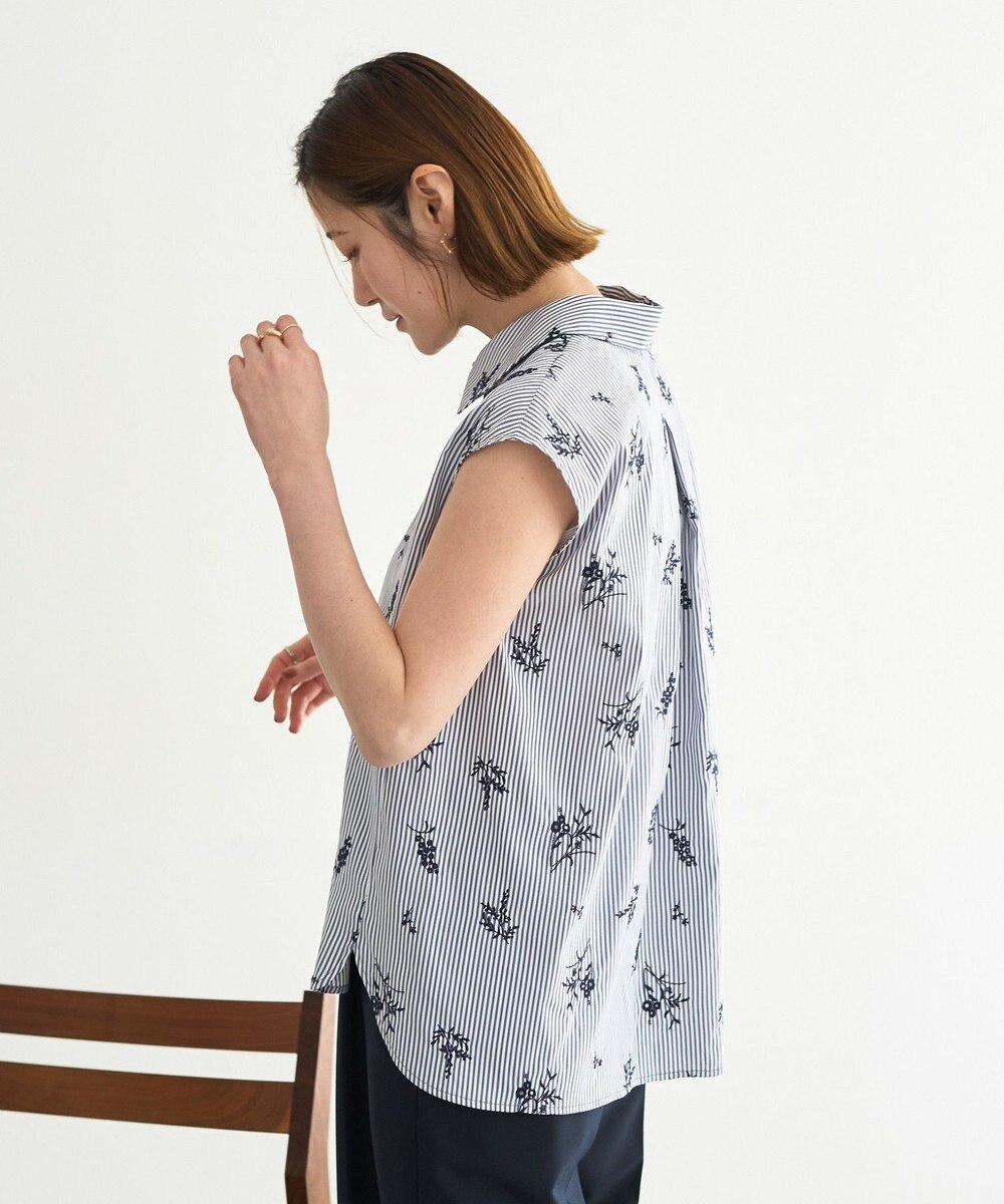 YECCA VECCA ストライプ柄フラワー刺繍シャツ 