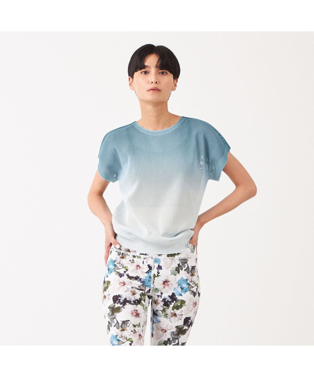 Chacott Chacott BALANCE【ノーソーイングニット】グラデーションメッシュニットTシャツ ブルーGD