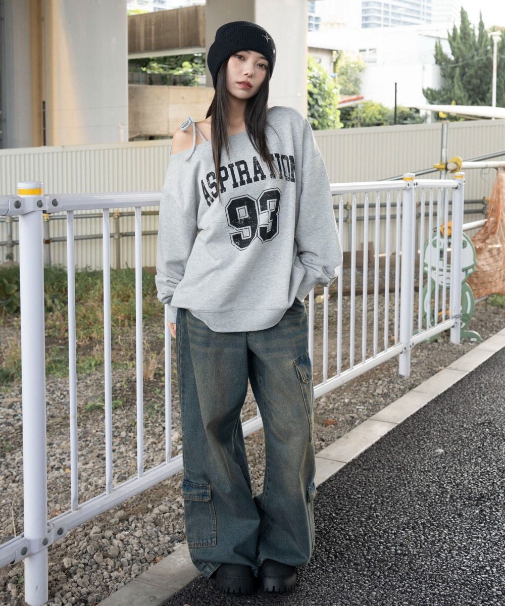 WEGO 【25年秋冬新作】2WAYグラフィックワンショルBIGスウェット 