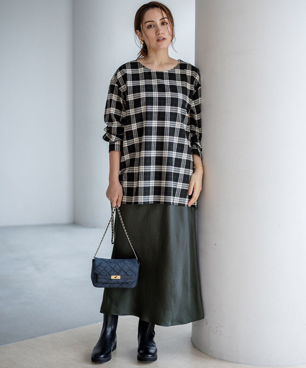 23区 L 【Lサイズ限定】ブラッシュド ビエラチェック ノーカラーブラウス 