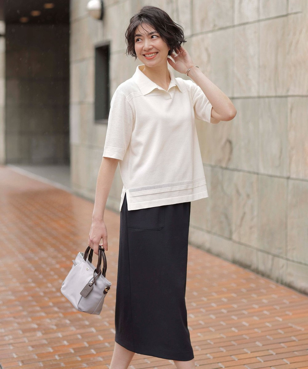 J.PRESS LADIES 【洗える】COTTON POLYESTER ニットポロ 