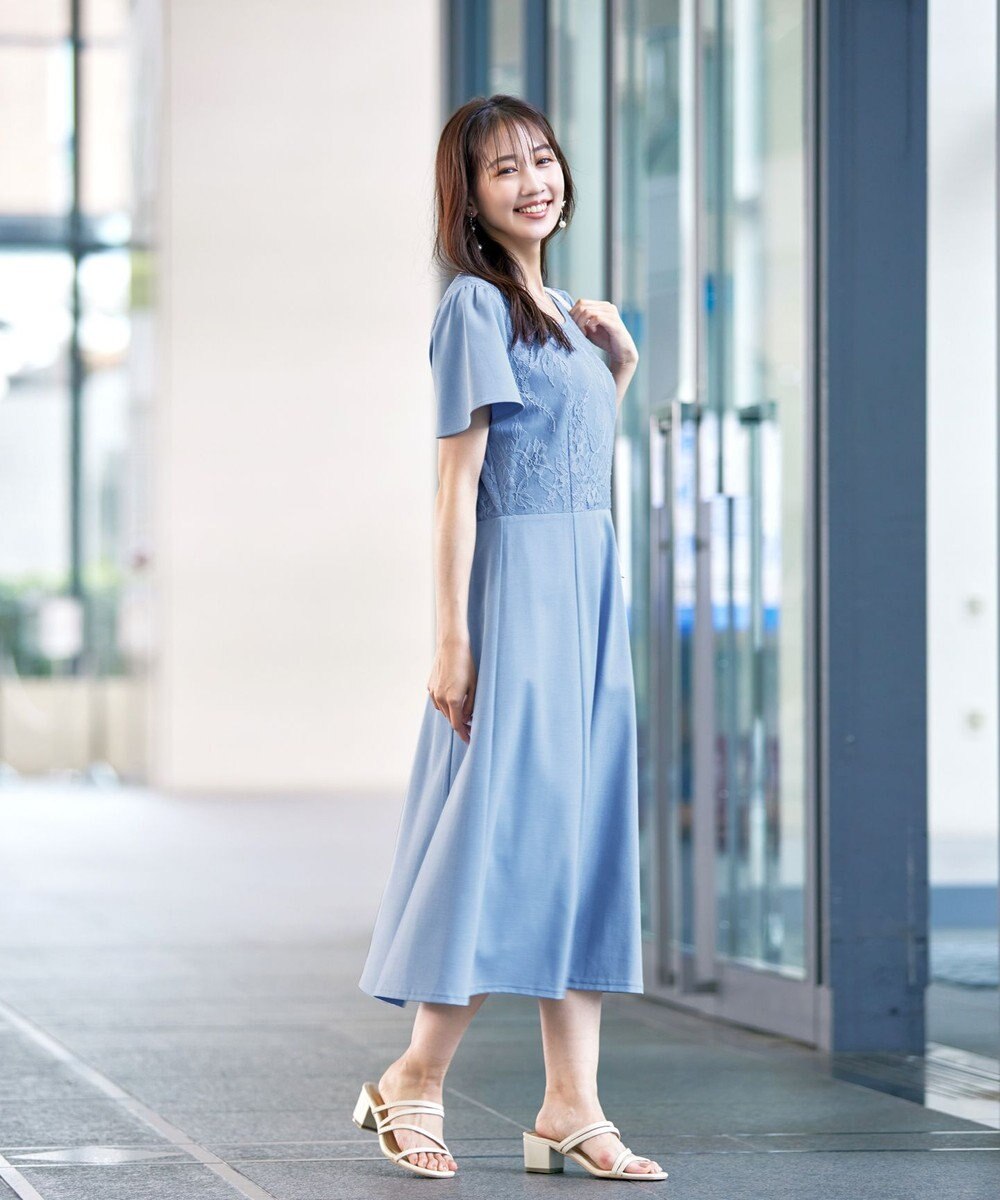 Tiaclasse L 【洗える】フレアスリーブレースコンビワンピース 