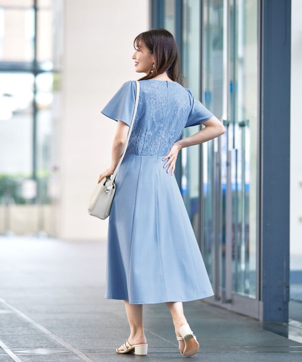 Tiaclasse L 【洗える】フレアスリーブレースコンビワンピース 