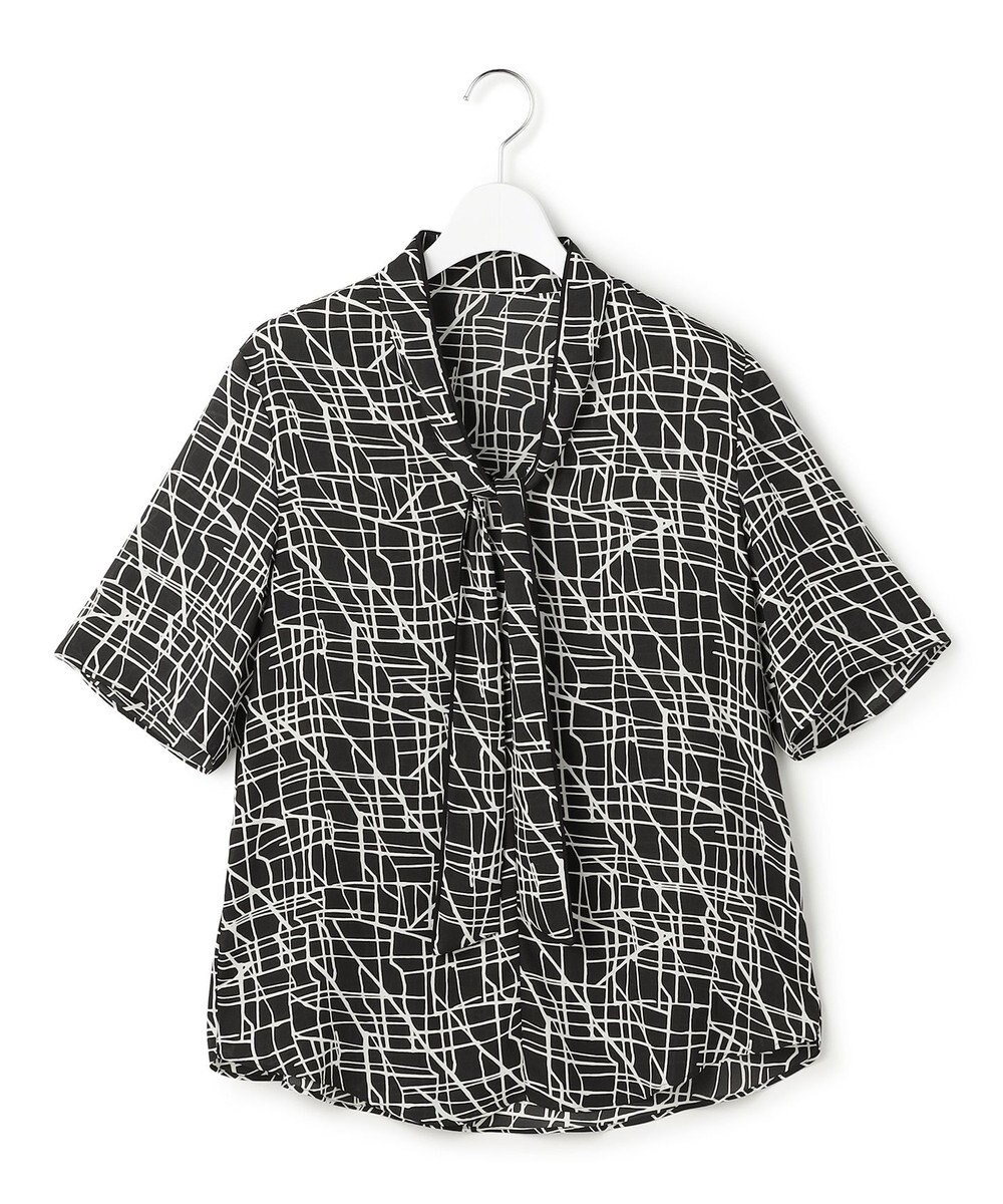 ICB L 【新色追加】BackSatinAmunzen 5分袖配色ボウタイブラウス 