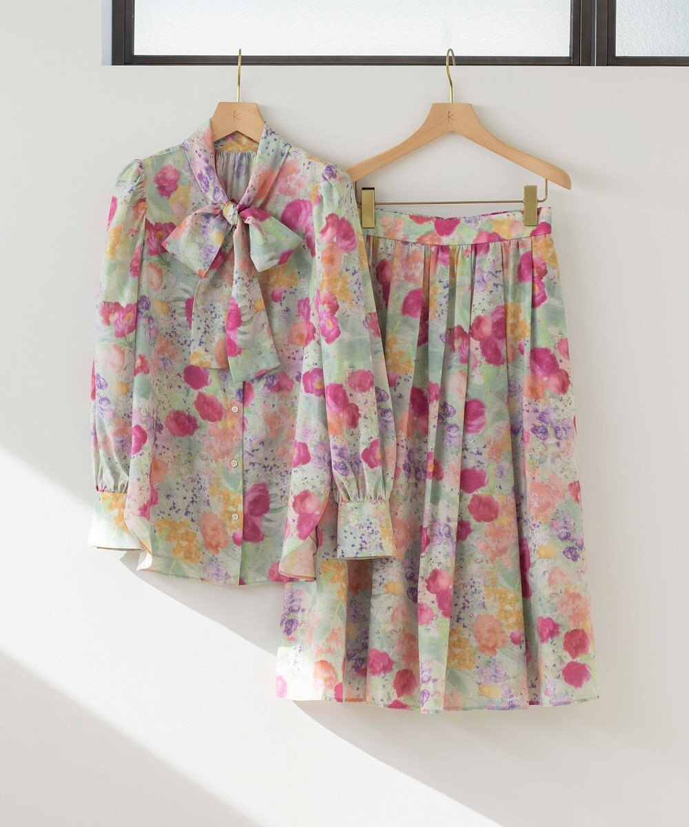 組曲 ピオニーシフォンプリント フレアスカート 