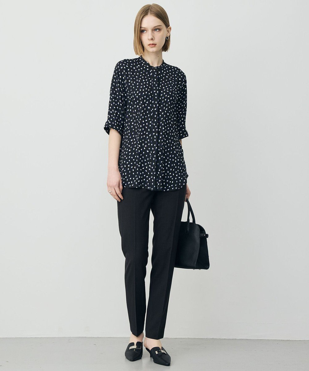 ICB 【WEB限定カラーあり】BackSatinAmunzen 5分袖バンドカラーブラウス 