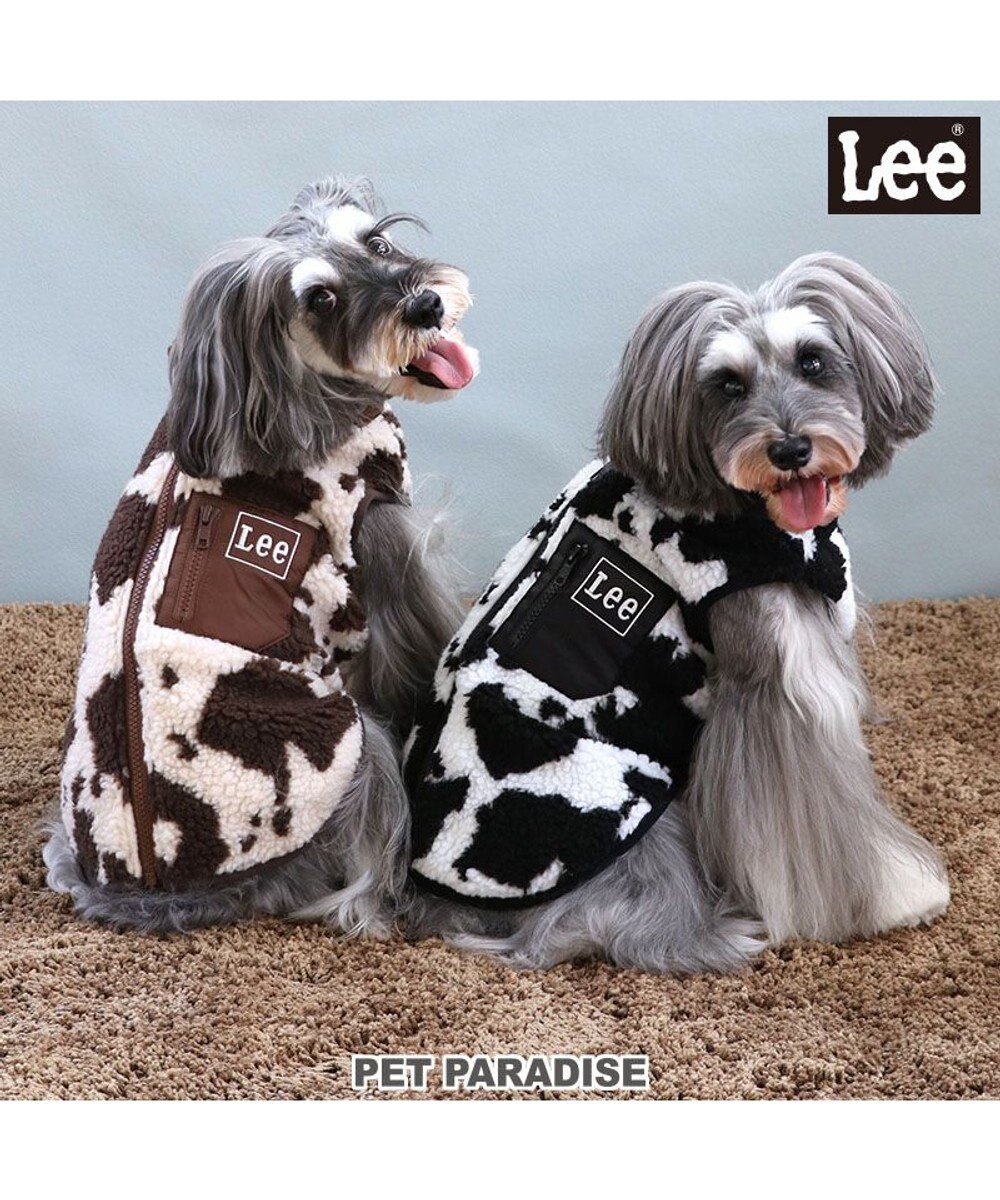 PET PARADISE Lee 背開き ボアベスト 牛柄 《ブラック》 小型犬 
