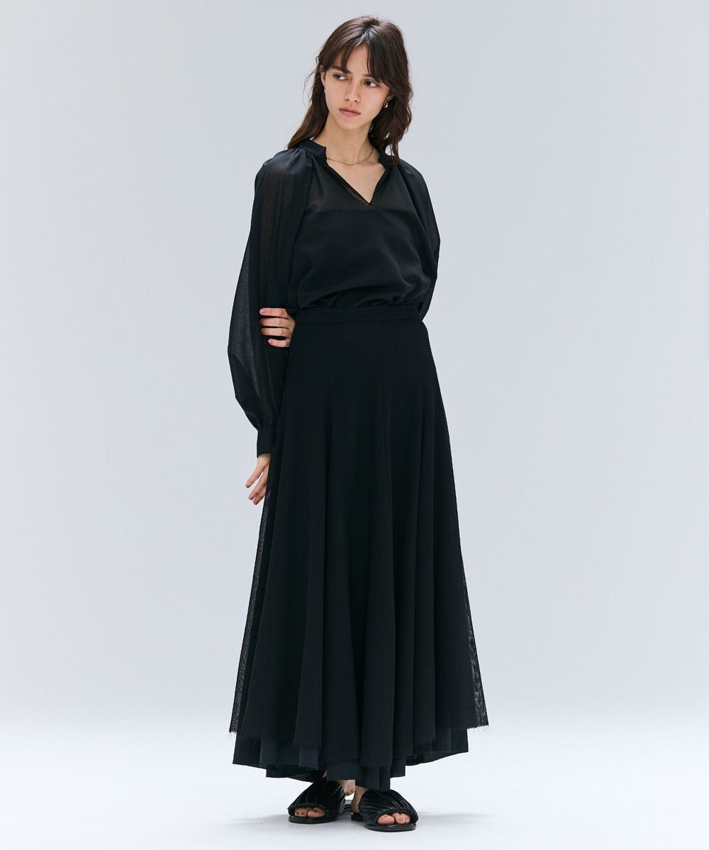 BEIGE， PINE / ウールレイヤードフレアスカート 