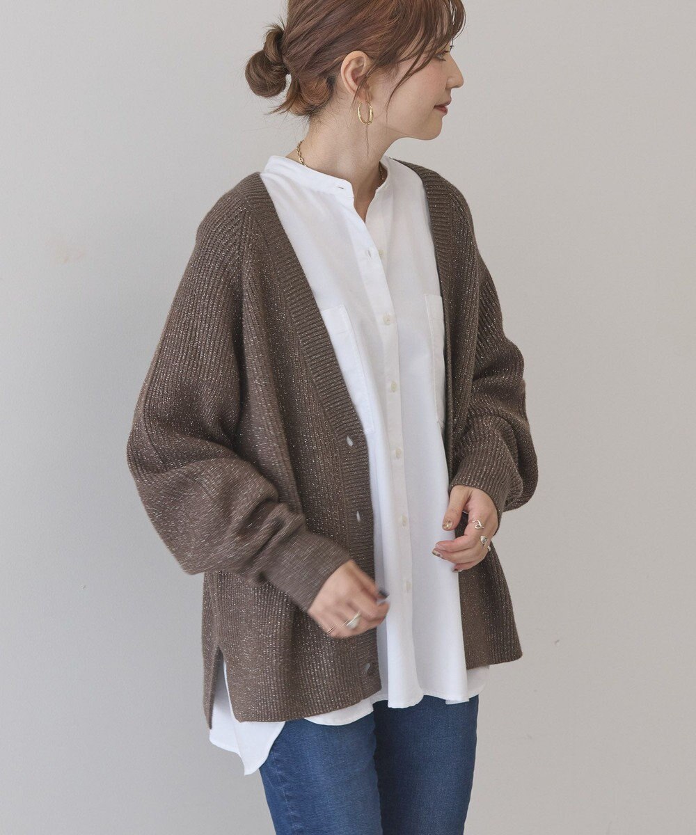 AMERICAN HOLIC バイパチラメ入りＶネック片畦ニットカーディガ 