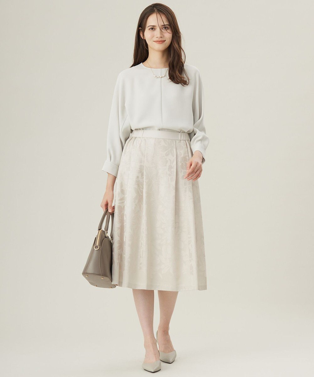 自由区 L 【セットアップ対応・洗える】フラワーオパールタックフレア スカート 