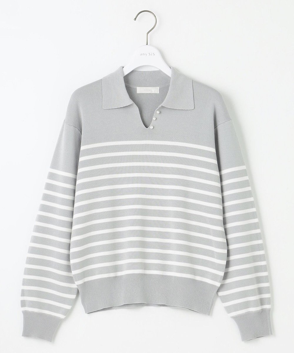 ANY SIS 【洗える】スキッパーポロ襟プルオーバー ニット 