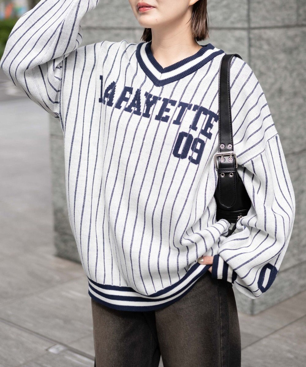 WEGO ベースボールグラフィックプルオーバーニット 