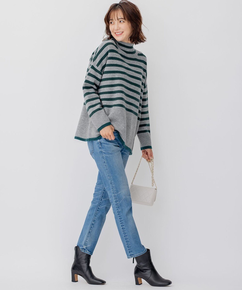 23区 【CLASSY.1月号掲載】ウールナイロン ボーダー ハイネック ニット 