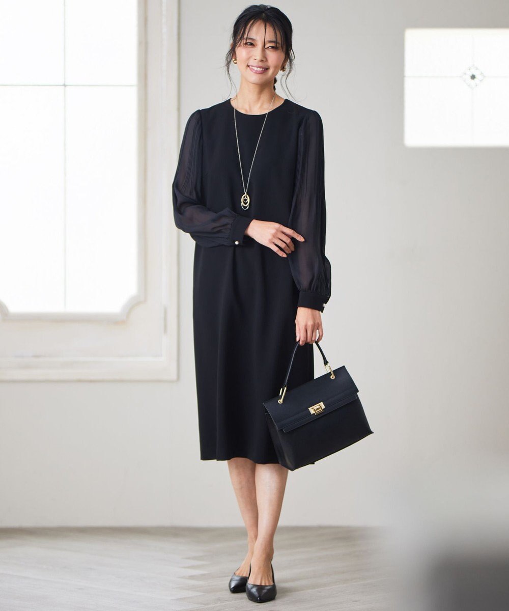 23区 【セットアップ対応】トリアセダブルジョーゼット シフォンスリーブ ワンピース 