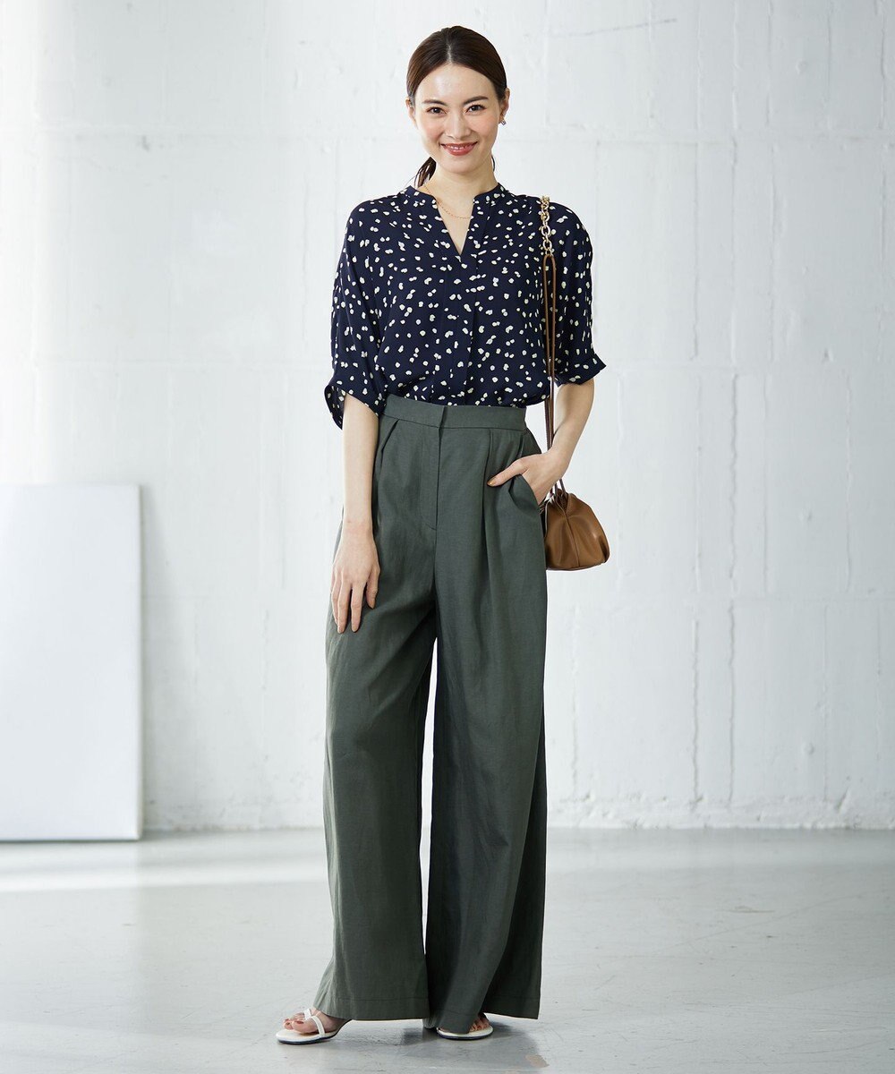 ICB 【WEB限定カラーあり・洗える】Back Satin Amunzen キーネックブラウス 