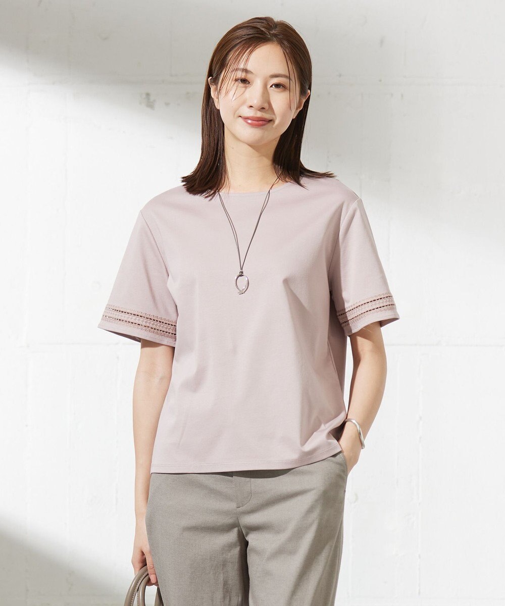 J.PRESS LADIES L 【接触冷感】コットンスムース 刺繍スリーブ カットソー 