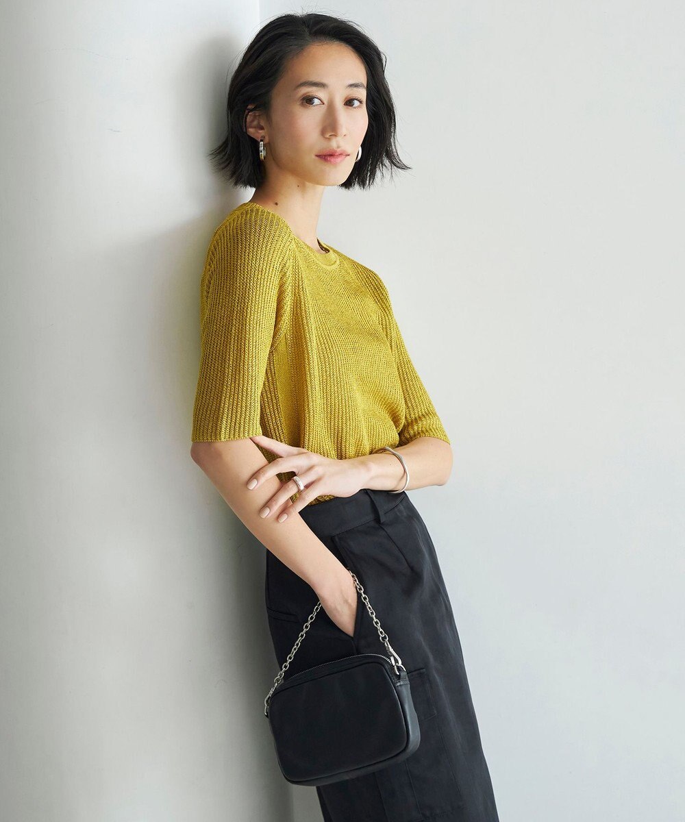 ICB 【WEB限定カラーあり・洗える】 ペーパーブレンドシャインニット 5分袖プルオーバー 