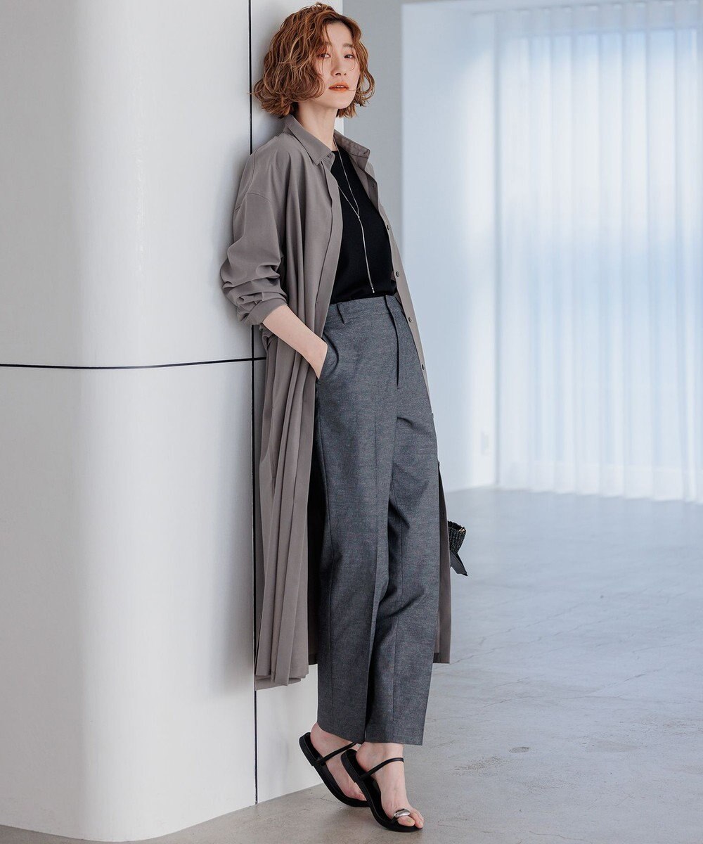 23区 【洗える】シアーマットクロス ロング シャツ 