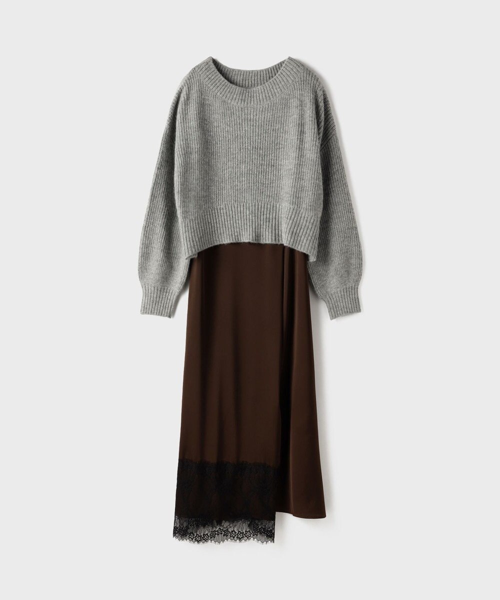 GRACE CONTINENTAL サテンレースニットワンピース 