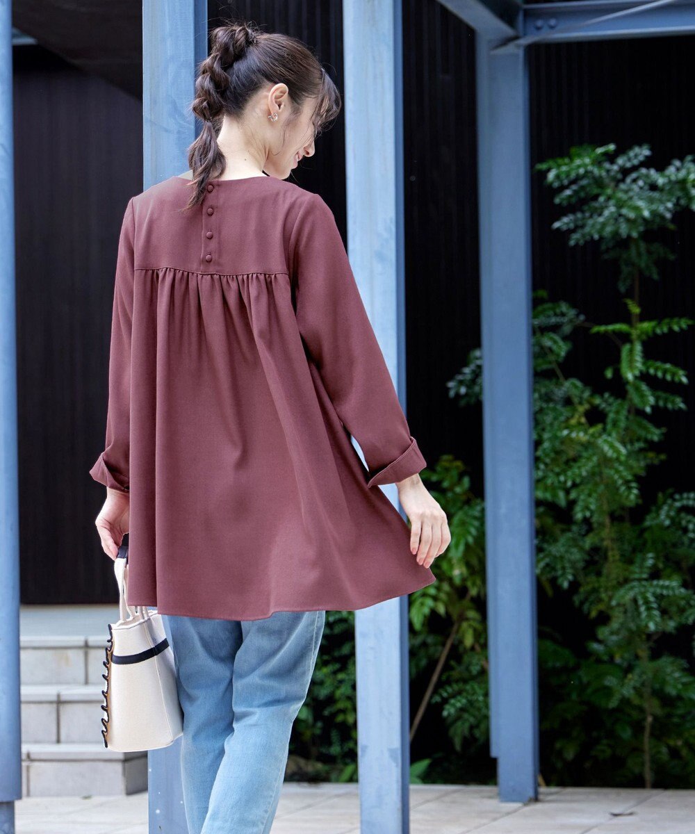 Tiaclasse L 【洗える】フロントタックバックギャザーフレアチュニックブラウス 