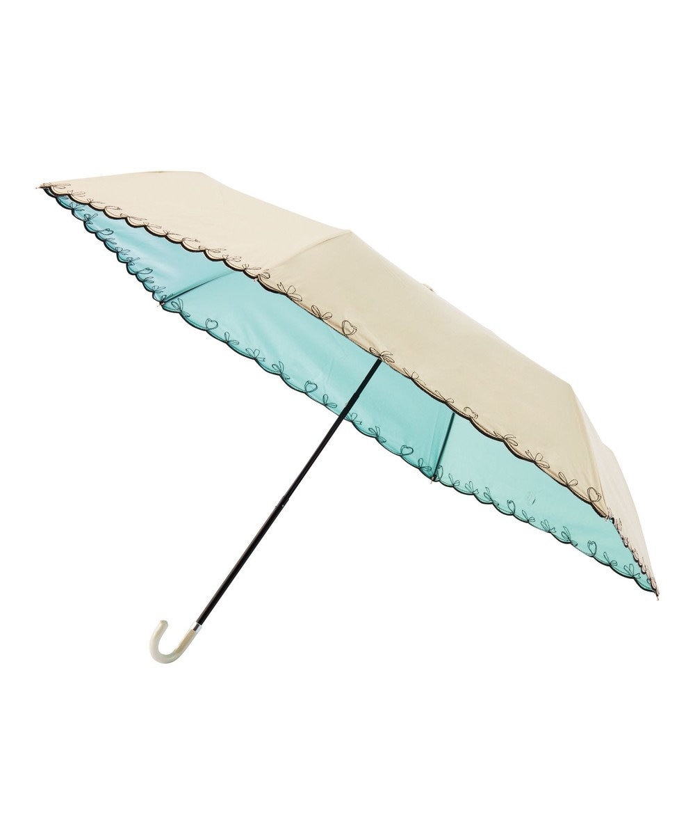 MOONBAT estaa 晴雨兼用 折りたたみ傘 ハートエンブロイダリー 日傘 遮光 遮熱 UV ベージュ
