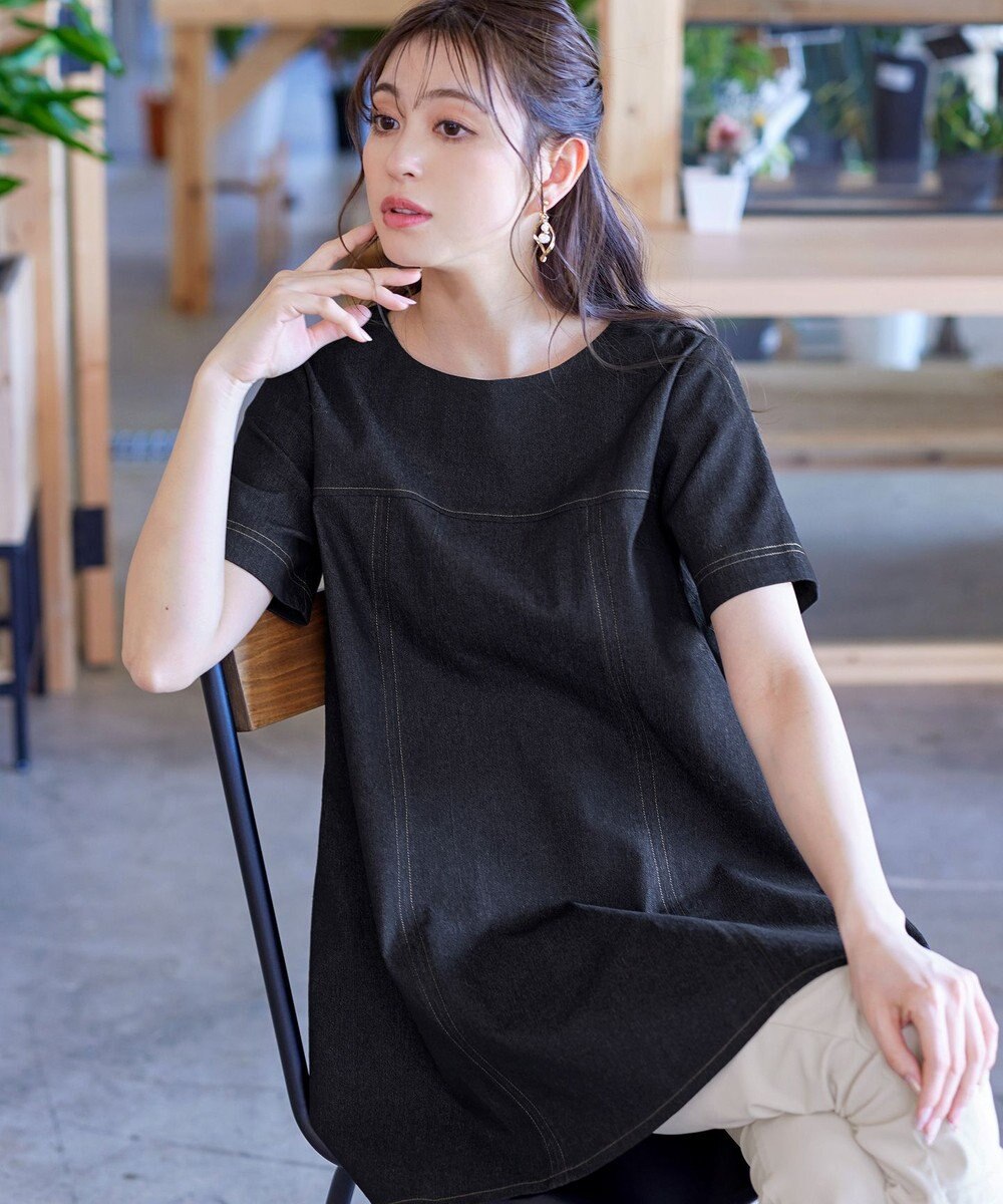 Tiaclasse 【洗える】デニムチュニックブラウス 